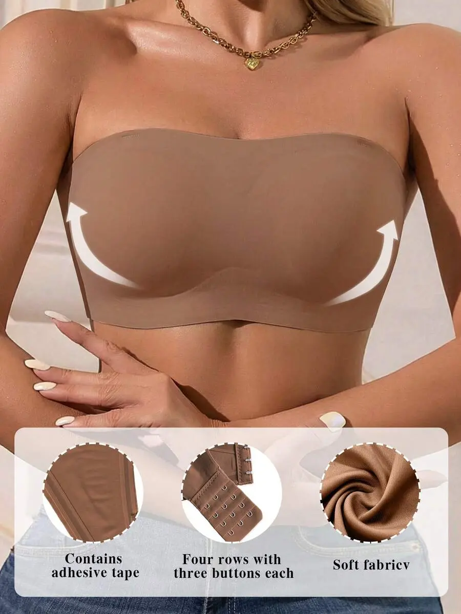 Women's Strapless Bandeau Bra, Comfortable Breathable Wireless Bra with Invisible Straps for Wedding Dresses and Daily Wear