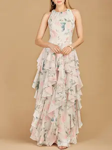 High Neck, Ruffled Skirt Printed Dress - OUTLET