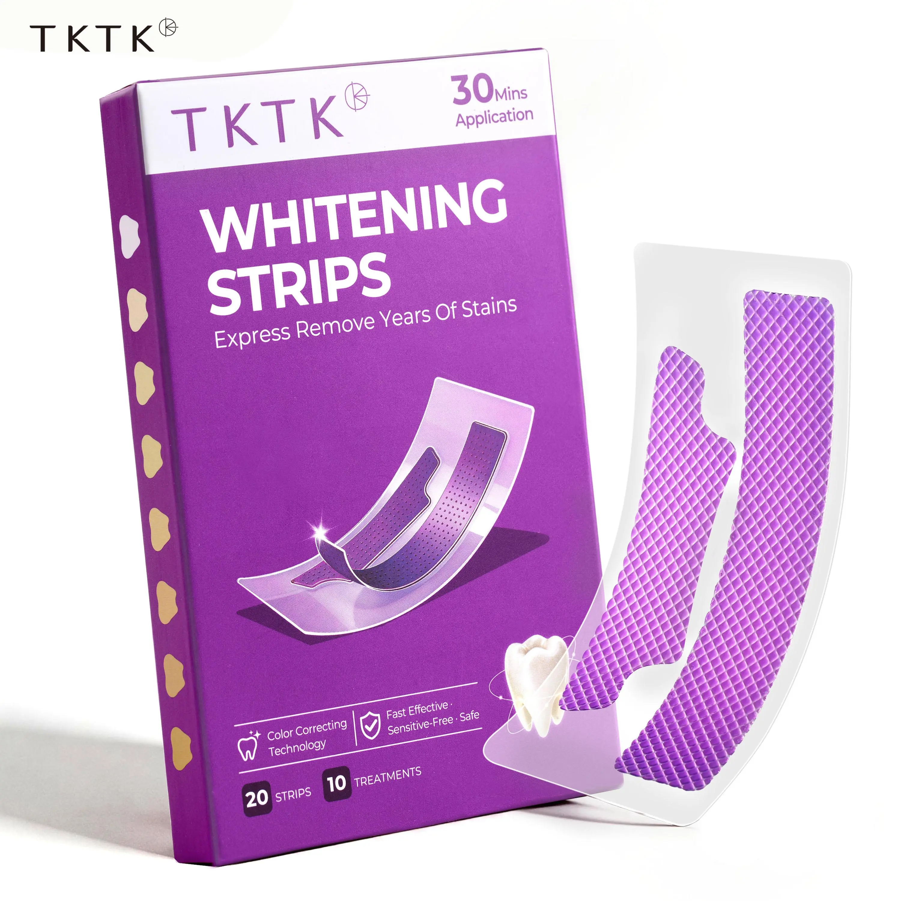 TKTK Purple Teeth Whitening Strips - Color Correcting Technology, 10 Treatments (20 Strips), Peroxide-Free - Non Sensitive Teeth Whitening #SummerFinds
