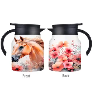 1pc/34oz/1000ml/Floral Horse Design Double Walled Insulated Coffee Pot,Stainless Steel Tea Kettle With Handle And Lid,Jugs,Drinkware,Perfect For Horse Lovers,Mother's Day Gift,Ideal Christmas Or Birthday Present,Holiday Party Supplies