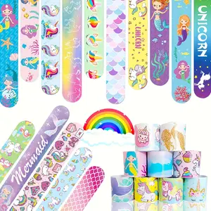 24pcs Unicorn Mermaids Snap Bracelet Wristbands, Perfect Party Favors & Basket Fillers, Ideal School Prizes & Birthday Gifts