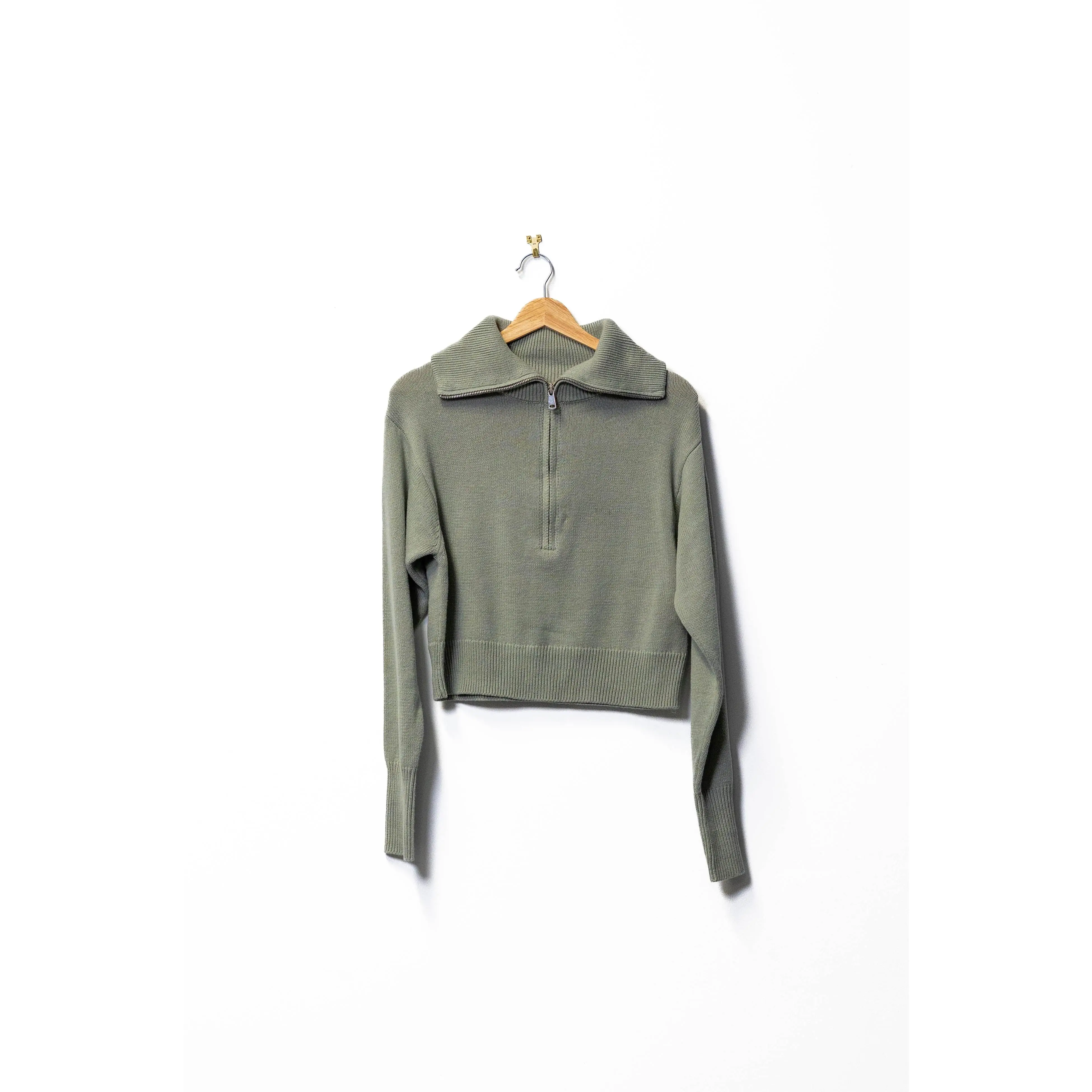 Olive Green Quarter-Zip Knit Sweater