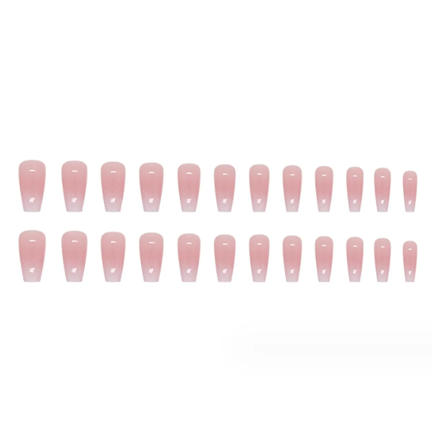 Hkanlre Glamorous Bling Coffin Press-On Nails - 24PCS Soft Pink Gradient Full-Cover Medium Length Fake Nail Tips for Women & Girls Easy Salon-Quality Manicure