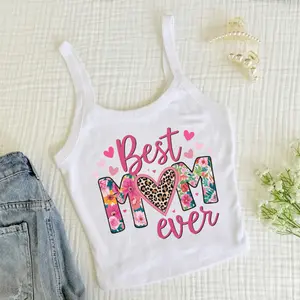 [Hot Summer - Fast Ship From US] - Best Mom Ever Strap Tank – Cute Floral Mother’s Day Gift Shirt for Mom, Heart Graphic Mom Tee
