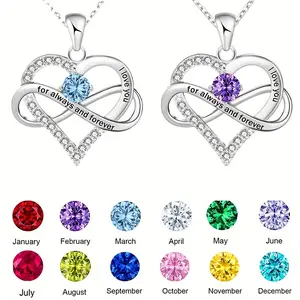 1pc Multicolor 12 Birthstone Decor Lettering Heart-shaped Pendant Necklace, Exquisite Birthday Gift For Teen Girls, Daughter