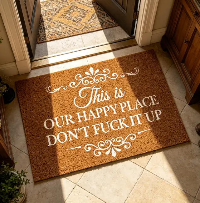 summerwins Funny "This Is My Happy Place Don’t F*ck It Up" House Decor Entryway Mat - Multi-Use Indoor Doormat for Bathroom, Kitchen