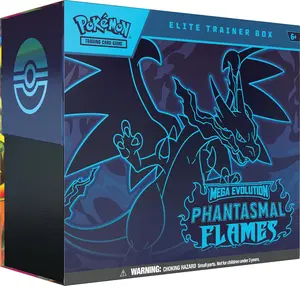 Pokémon TCG ETB: Mega Evolution Phantasmal Flames Elite Trainer Box with 9 Booster Packs 1 Foil Promo Card 65 Sleeves 40 Energy Cards and Collector's Box