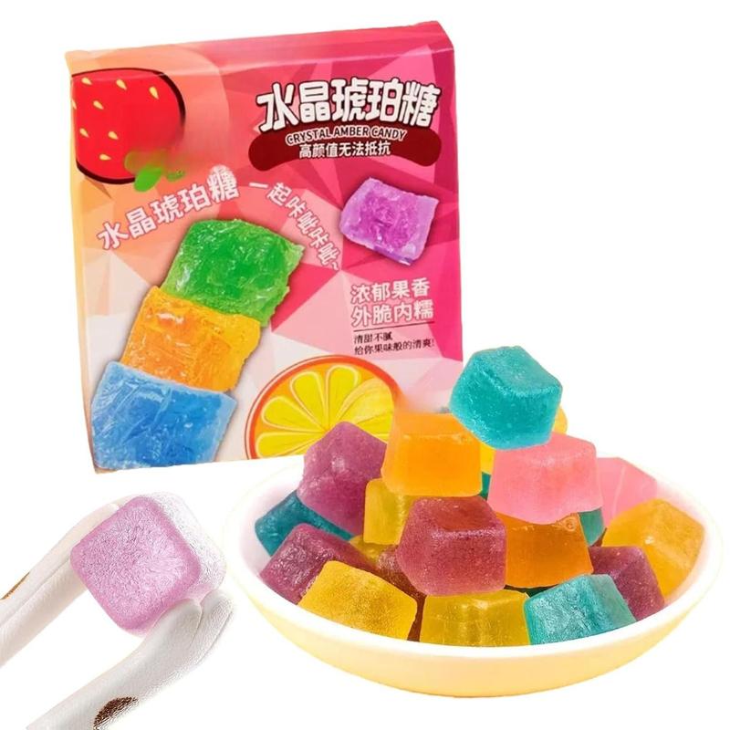 Gem Crystal Amber Candy - Multifruit Flavors, Stunning Appearance, Irresistible Crispy-Chewy Texture (32G)
