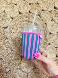Iced Drink Sleeve - Pink and Turquoise Stripe, Coffee Cover