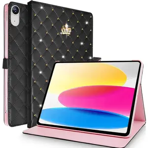 for iPad (A16) 11th Generation 11 Inch 2025/iPad 10th Generation 10.9" 2022 Case, Girly Crown Rhinestone Cute Elegant PU Leather Auto Sleep/Wake Stand Shockproof Case for iPad 11th/10th,Black