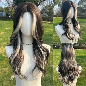 SMILCO/24 Inches Highlight Brown With Platinum Medium Long Curly Synthetic Wig/SM427 for Daily Wear or Special Occasions