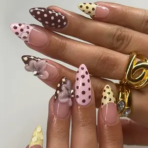 30pcs Rectangle Flower Design Nail Set with Pearl Decoration, Includes Jelly Glue and Nail File, Perfect for Women and Girls