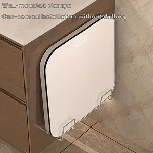 Set of 6 Wall-Mounted Storage Brackets for Scales, Featuring a No-Drill Installation Method with Traceless Adhesive. Made from Durable Stainless Steel, This Space-Saving Organizer Is Perfect for Bathrooms And Home Gyms, Utility Racks