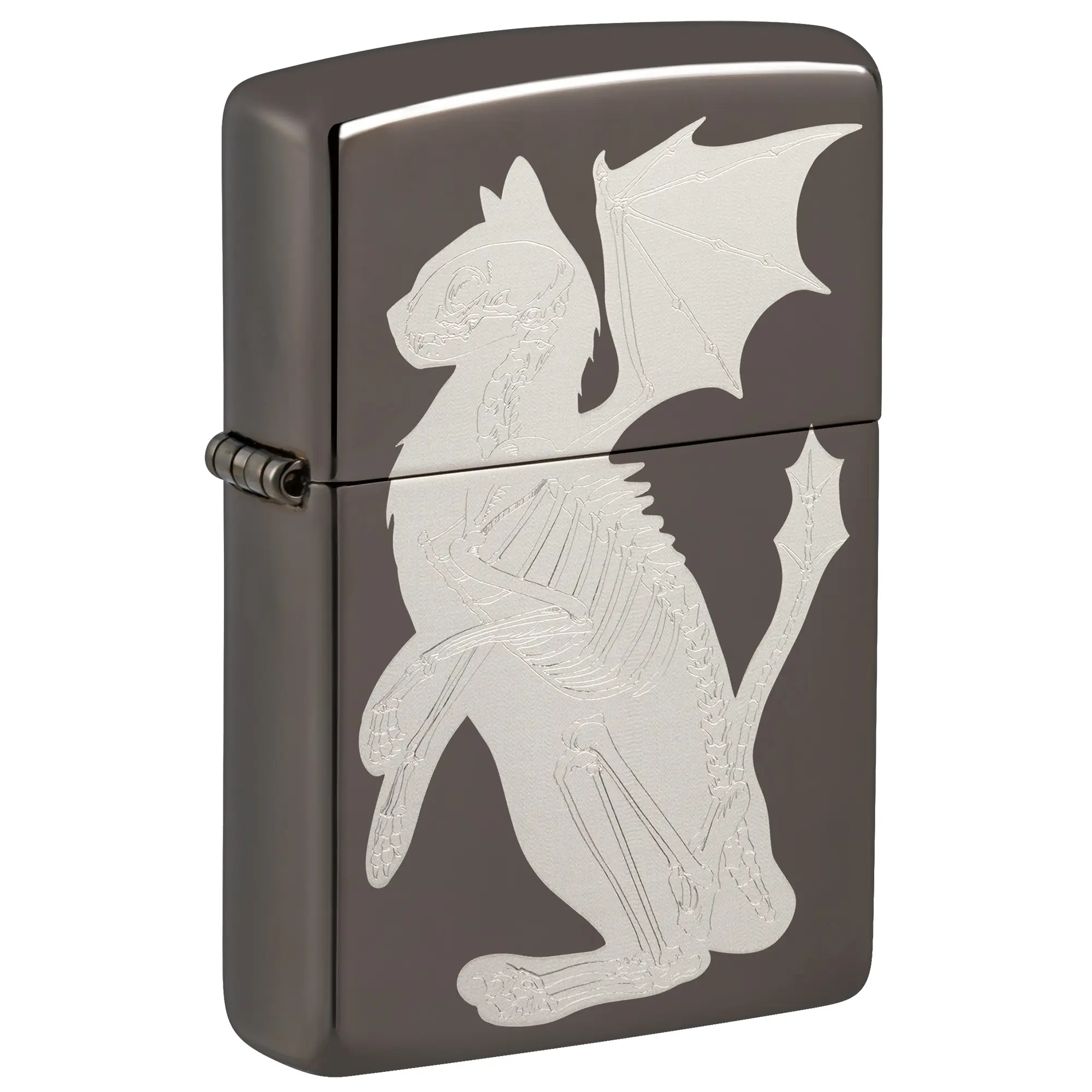 Zippo Dragon Cat Design Black Ice Pocket Lighter - Made in USA