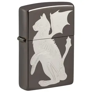 Zippo Dragon Cat Design Black Ice Pocket Lighter - Made in USA