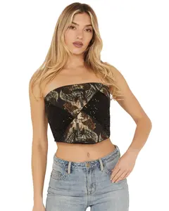 Originality Women's Sequin Strapless Graphic Bandana Top - A2617r556jd