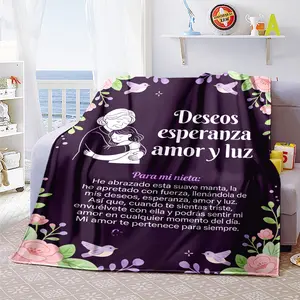 Warm Blessing Theme Flannel Blanket with Wishes, Hope, Love & Light Pattern, Office/Home/Bedroom Nap & Shawl Blanket, Winter Warm Knee Blanket for Working/Gaming/Reading, Great Christmas Gift f