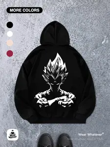 Dragon Ball Character Silhouette Print Loose Hoodie, Casual Breathable Sweatshirt for Daily Wear, Home and Outdoor Activities