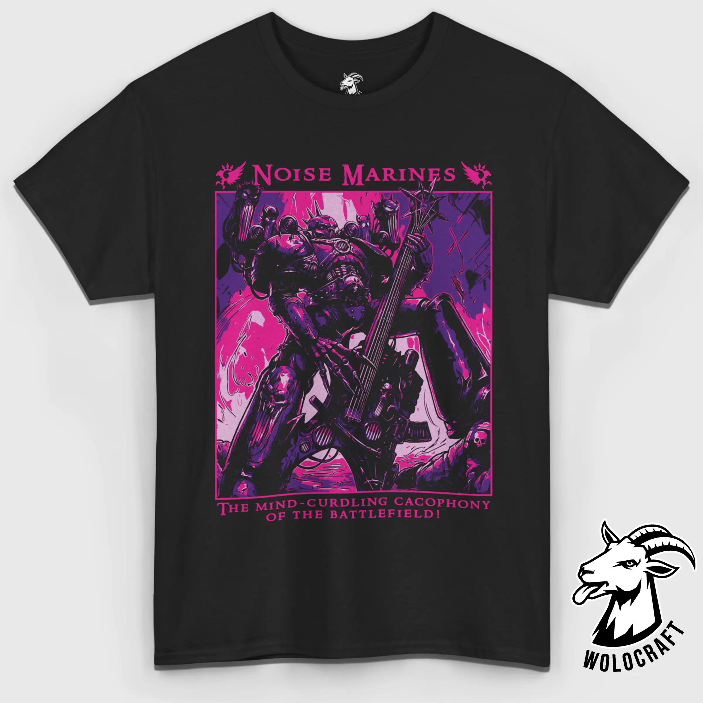 Noise Marines T-Shirt – Heretic Astartes of Slaanesh Graphic Tee, Emperor’s Children Chaos Legion Shirt, Unisex Cotton Top for Sci-Fi Gamers & Collectors, Grimdark Fan Apparel