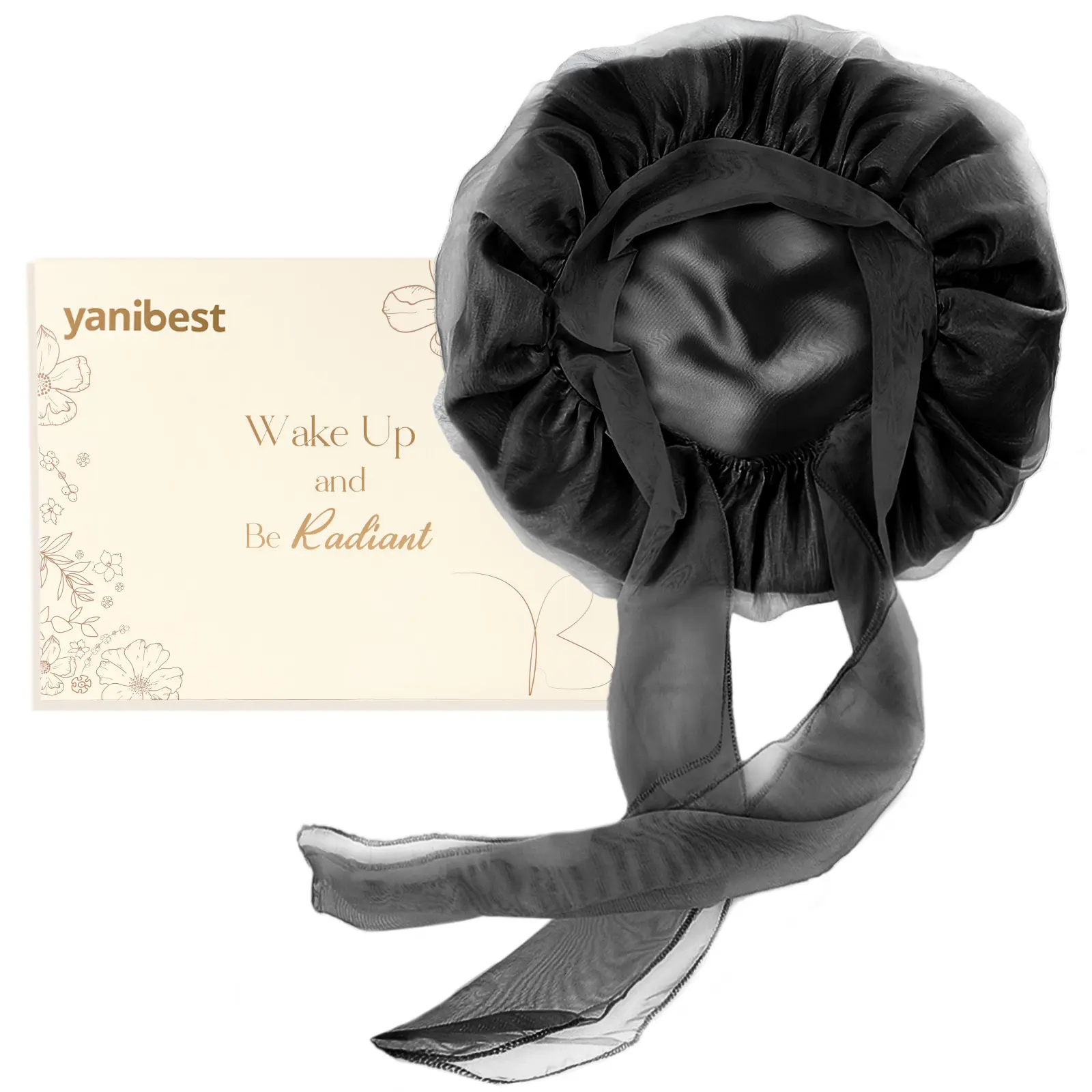 YANIBEST Women's Silk Sleeping Bonnet - Heatless, Unscented, Smoothing, Moisturizing Haircare Head Wrap Cap with Breathable Tie Band for Curly Hair, Lightweight, Bonnet Silk