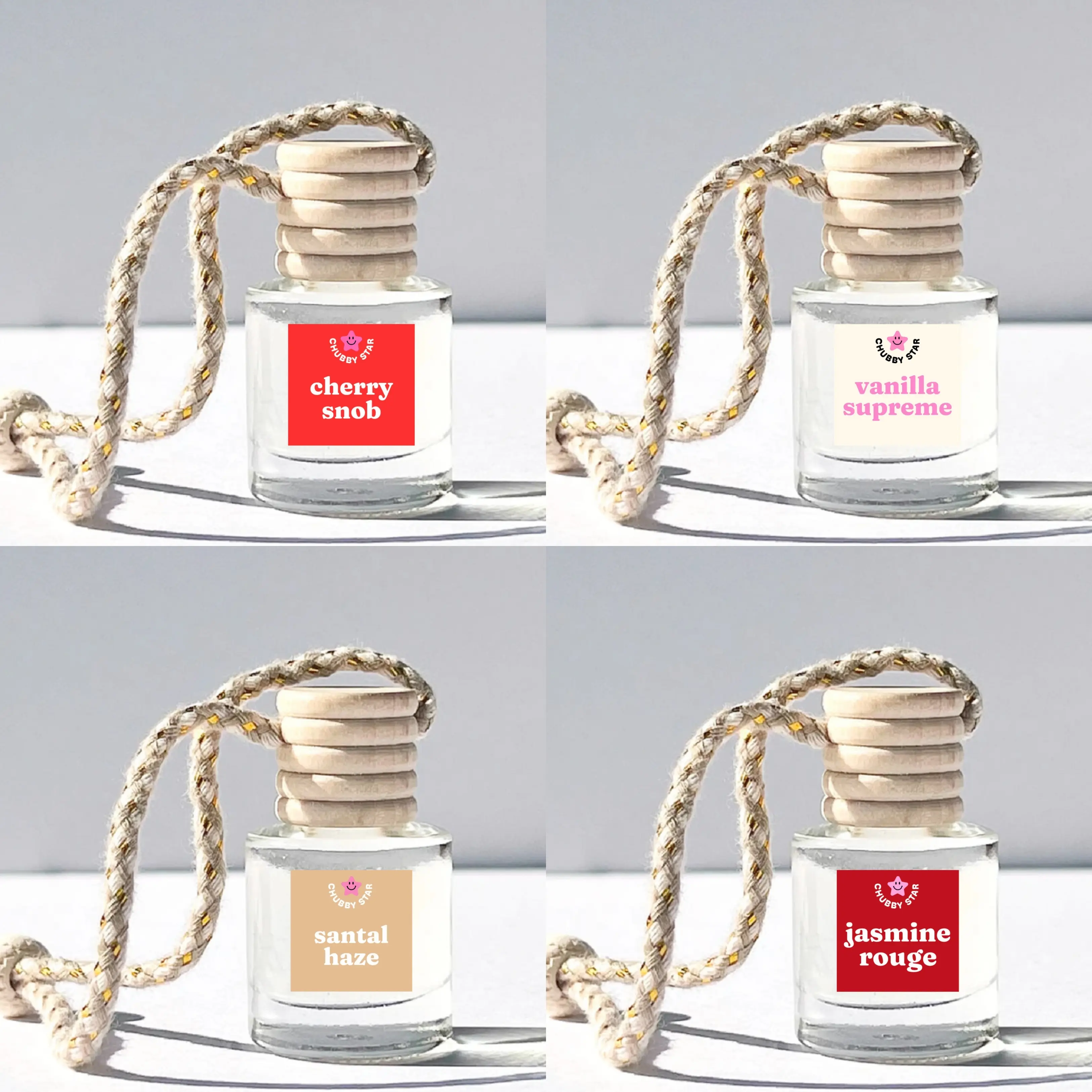 Designer Scent Car Freshener 4 Pack - Scented Car Air Freshener Designer Types - Phthalate-Free Fine Fragrance Oil - Cherry Snob, Vanilla Supreme, Jasmine Rouge, Santal Haze Scents - 10 mL