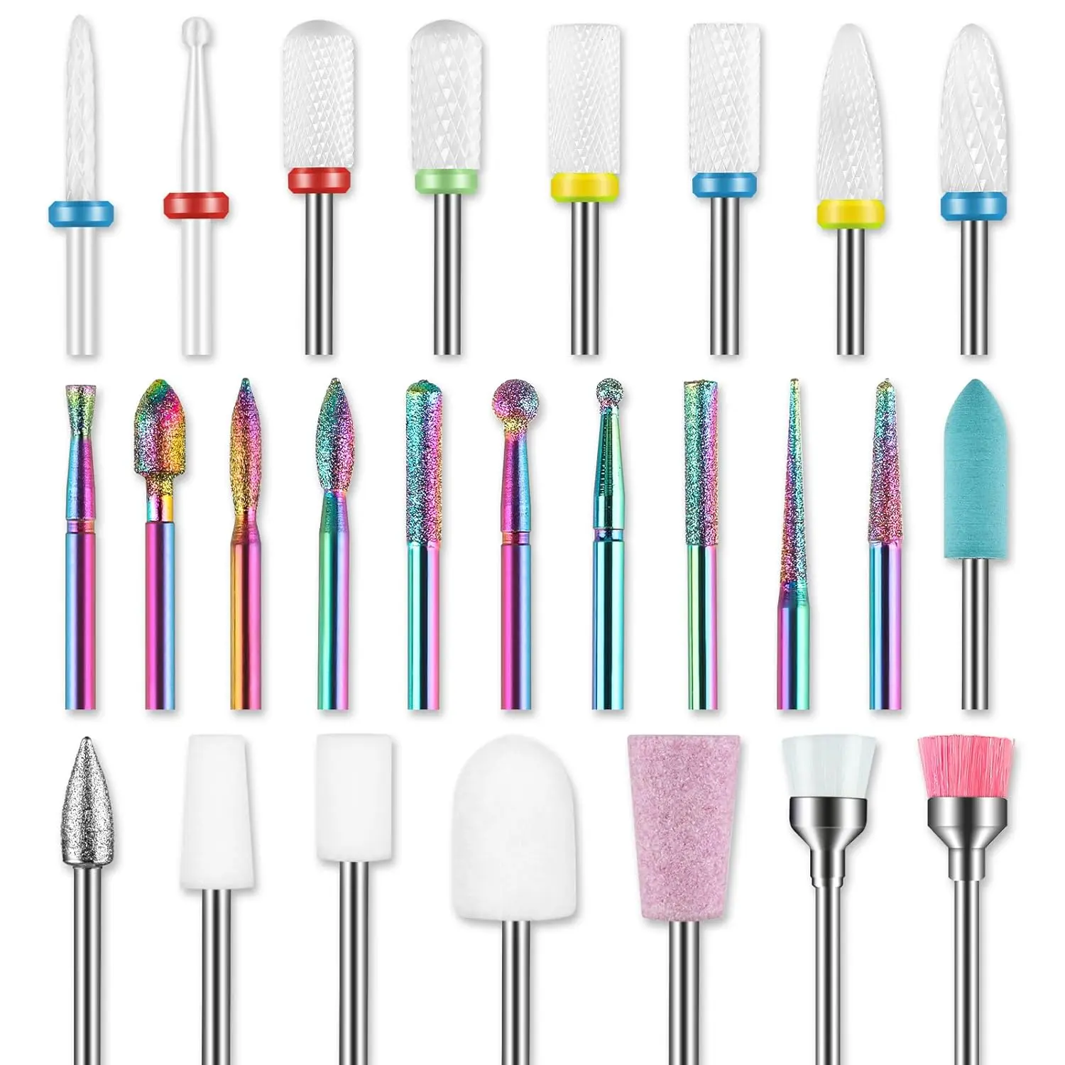 26pcs Nail Drill Bits Set, 3/32inch Professional Ceramic Diamond Safety Bits for Nail Drill, Cuticle Efile Nail Drill Bits, Remover Bits for Acrylic Gel Nail Tech Manicure Pedicure, Home Salon