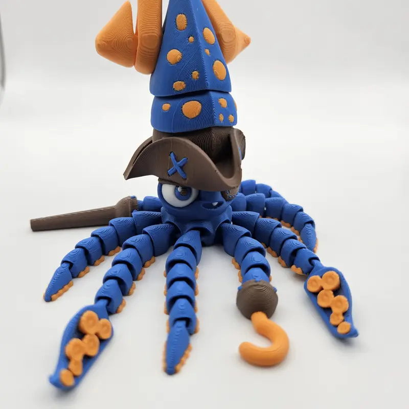 3D Printed Articulating Pirate Squid Figurine Great Gift and Desk Figure