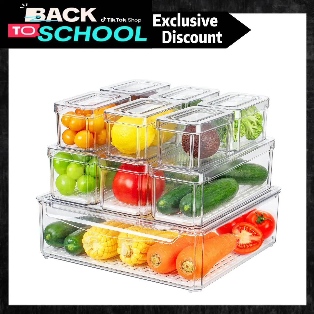 AISOON 10 Pack Fridge Organizer Bins with Lids, BPA-Free Stackable Clear Containers for Food, Drinks, and Food Storage, Ideal for Kitchen Organization