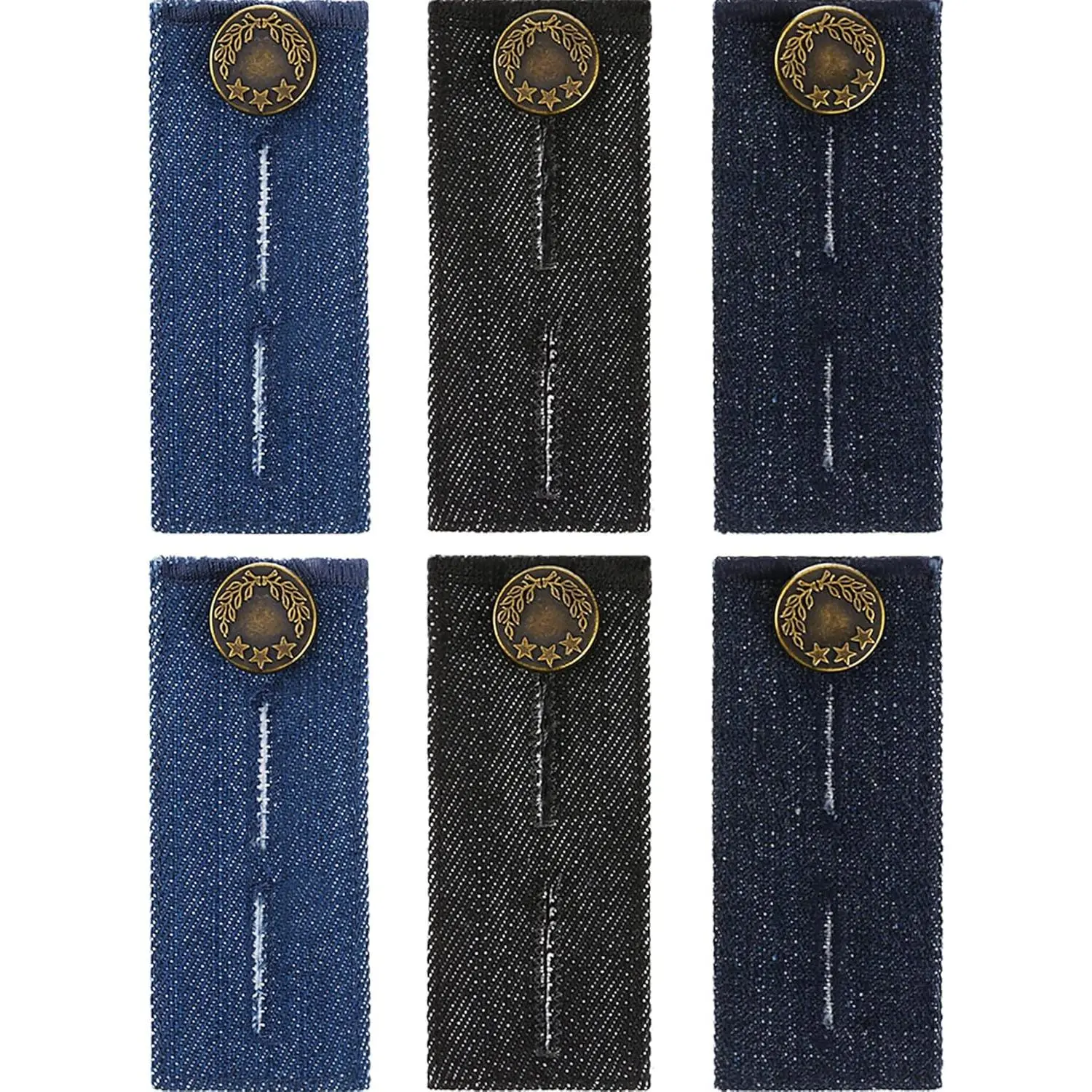 6 count Jeans  Extender Jeans Pants Extender Blue Jean Button Extender  Extender with Metal Button for Pants, Jeans, Trousers and Skirt, Black, Blue and Dark Blue