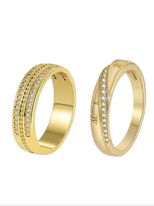 Women's Elegant Minimalist Copper Ring, 2 Counts Rhinestone Decor Ring, Trendy Exquisite Promise Ring, Chic All-match Jewelry As Gift for Girlfriend