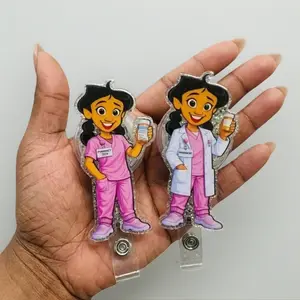 Funny Pharmacy Sparkly Retractable Badge Reel Cute Pharmacist ID Holder For Pharmacy Technician PharmD Student Work Accessory