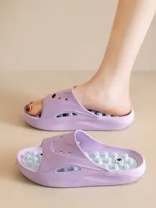 Trendy Thick Sole Women's Slippers, Comfortable Loose Fit, Home and Beach Use, Casual Patchwork Design, PU Leather, Eva Sole