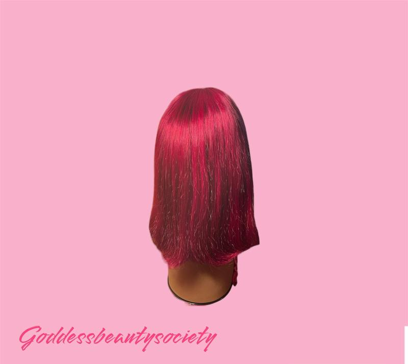 Transparent Fusion Red 4x4 Lace Wig 100% Made of Unprocessed Raw Human Hair, with 180% Density and Medium Size Cap extensions
