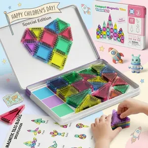Perfect Children's Day Gift  42PCS Mini Magnetic Building Blocks in Portable Iron Box | STEM Educational Montessori Toys | Travel Airplane Toys for Toddlers | Cool Birthday Gift for Boys & Girls Ages 3-8
