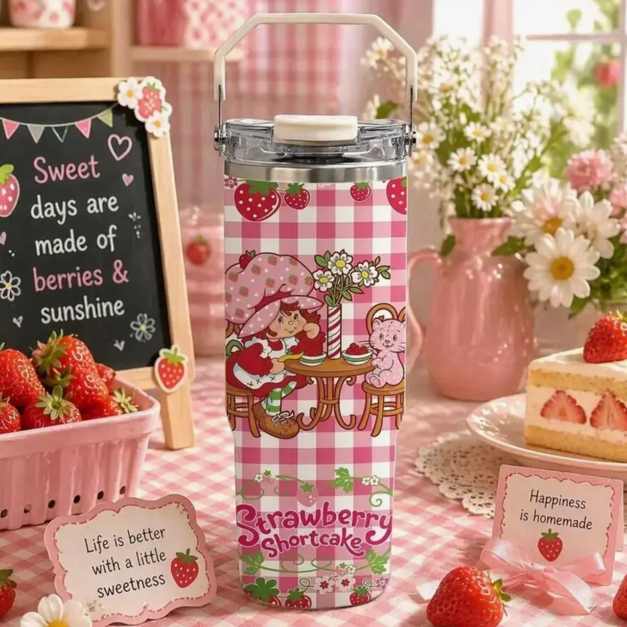 Strawberry Shortcake And Rainbow Brite Cartoon Custom Cup 40 oz 30 oz Tumbler With Handle, 80s ,A perfect gift for family and friends