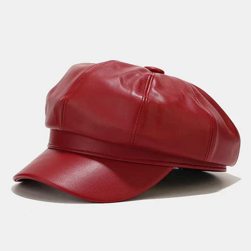 Autumn And Winter Light Board Faux Leather Octagonal Hat for Women, British Style Vintage Casual Solid Color Duckbill Cap, Fashionable PU Hat, High Quality Hat, Fashion Hats, Casual Trendy Hat