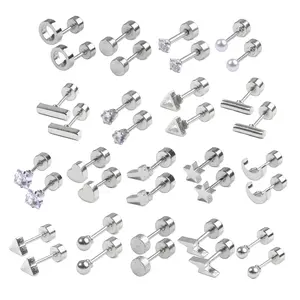 18 Pairs Stainless Steel Stud Earrings Set Gift for Women Men Star Moon