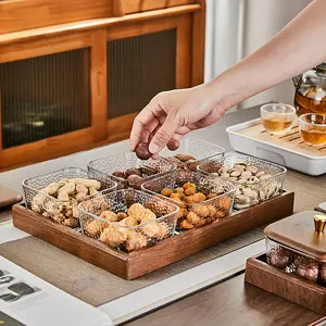 1 Set Japanese Style Walnut Wood Fruit Plate, Fruit Tray, Dessert Plate, Suitable for Living Room, Family Festivals, Weddings, Parties, Birthdays, Christmas and Halloween