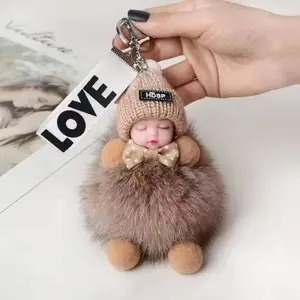 Cute Doll Keychain Plush Pom Pom Keychain Fluffy Bag Charm Key Holder for Women Girls