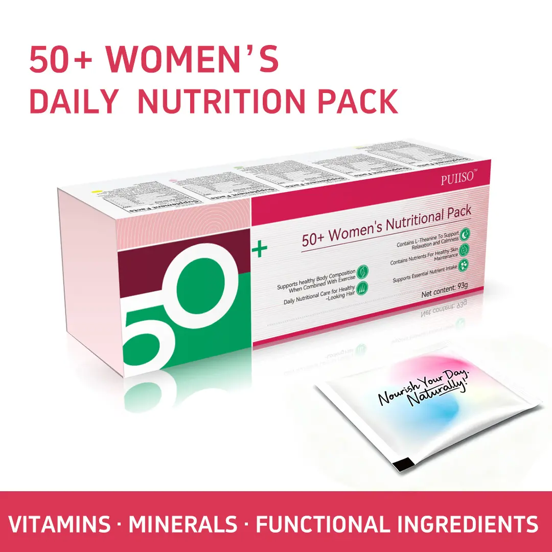 Puiiso 50+ Beautypack Daily Supplement for Women | Multivitamins, Calcium, GABA, Jujube Seed Extract, L-Theanine, Collagen, Caviar Collagen Peptides for Skin, Hair, Anti-aging, Stress, Sleep Support | 30-Day Health Pack Dietary Collagen