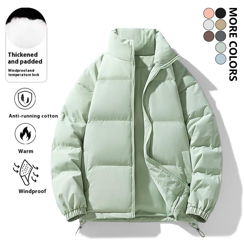 Men's Solid Color Thickened Zipper Drawstring Hem Jacket, Loose and Fluffy Coat, Autumn and Winter Casual Warm Windproof Pocket Duffle Collar Outerwear, Basic Street Style, Men's Winter Coat Thick Coat