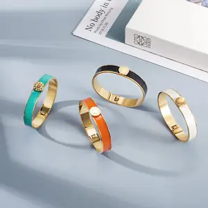 Roman Numerals Enamel Bangle Hypoallergenic Metal Simple Stunning Design in Orange White Black Turquoise Hinge Closure Perfect for Stacking Elegant Classic Jewelry
