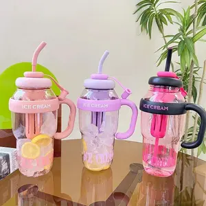 1300ML Large Capacity Plastic Water Bottle Cute Portable Children's Plastic Cup Leakproof with Straw Sports Water Cup Summer