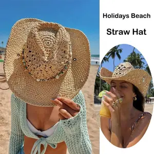 [LTO]Women'S Cowboy Hat Straw Hat For Women Sun Hat Men Handmade Cap Classic Unisex UPF 50+ UV Protection HatGift