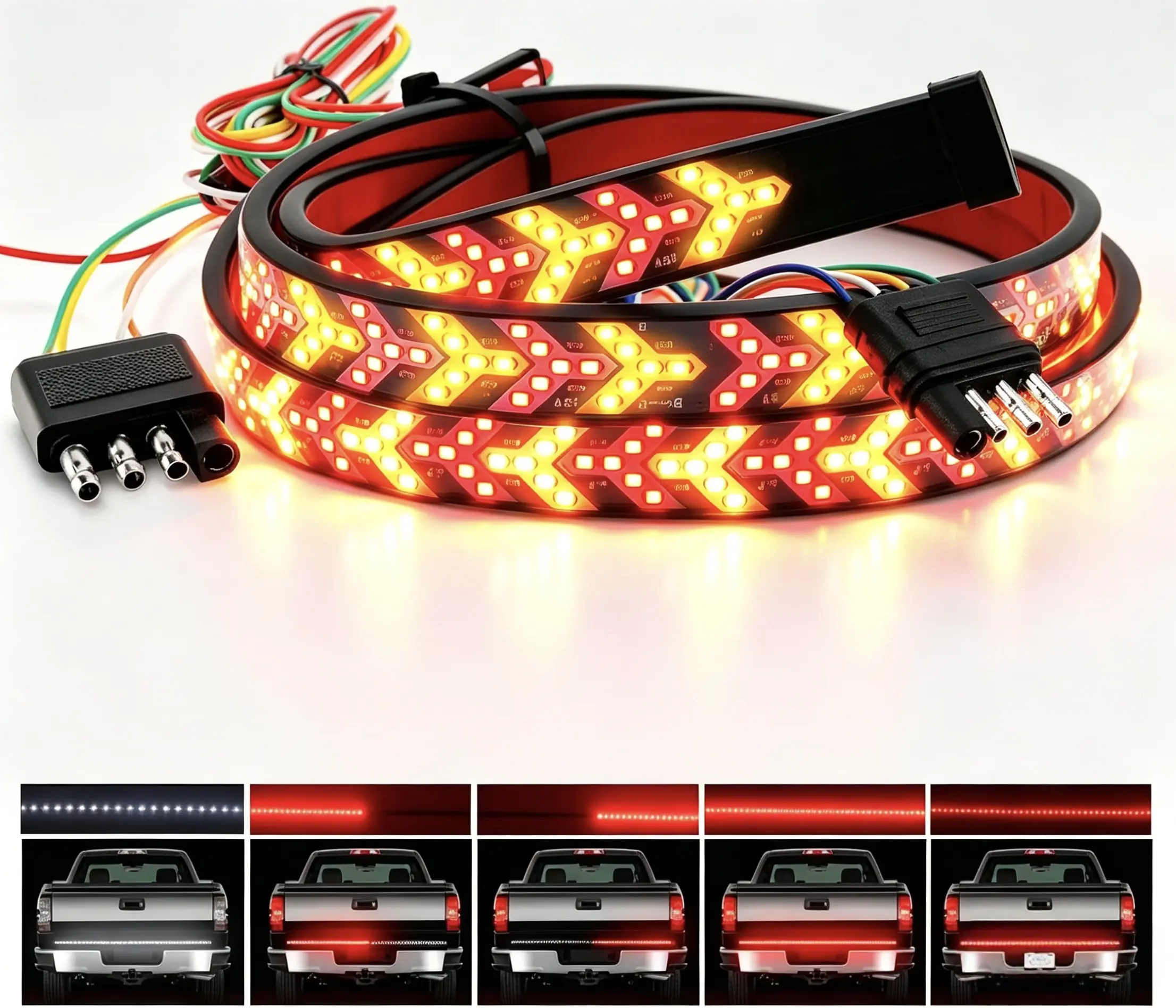 60 Inch 108 LED Truck Tailgate Light Bar, Sequential Arrow Turn Signal Strip, Red Running Brake Light White Reverse Light Amber Indicator, Waterproof Universal Pickup Tailgate Strip for Trucks