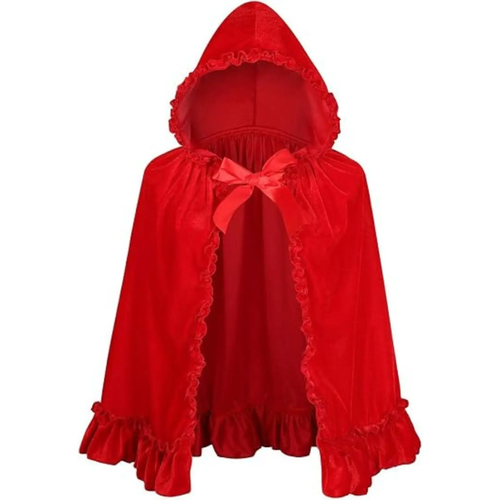 Velvet Red Riding Hooded Cloak Fancy Cape Gothic Fabric Costume Halloween Christmas Cosplay Party