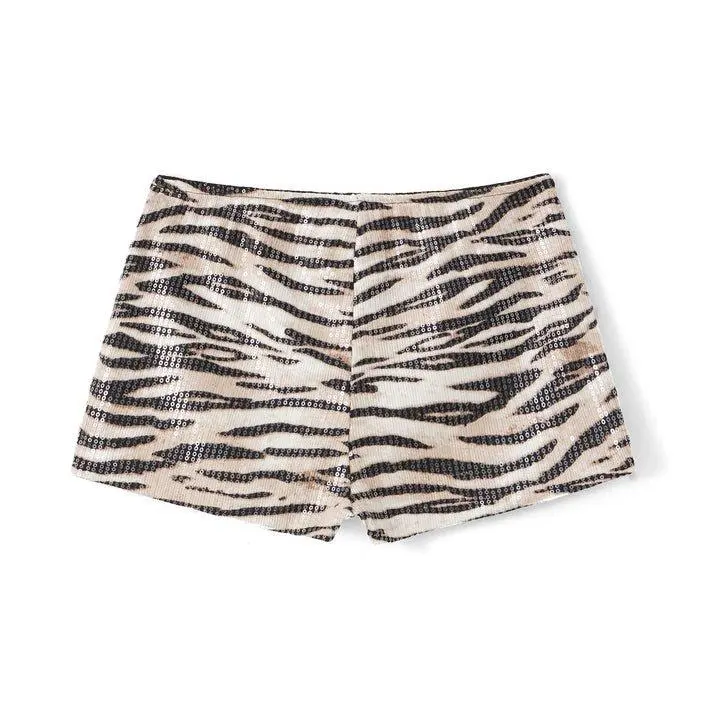 Taylor Zebra Sequin Shorts - Sparkly Black & Silver Sequins for Festivals Concerts Parties & Nights Out Comfortable Shine