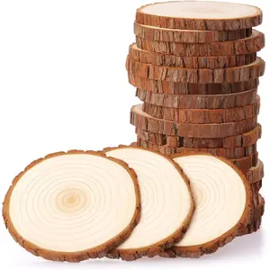 Unfinished  Slices with No Hole, 20 count 3.5-4 Inches  Wooden Circles with Bark for DIY Crafts, Christmas Ornament, Decoration