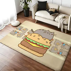Pusheen Floor Mat Luxury Velvet Doormat Water Absorbent Non-Slip Floor Mat, Soft Shaggy Carpet for Bathroom Kitchen Living Room Bedroom Entrance, Washable Anti-Skid Indoor Outdoor Rug Home Decor