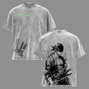 Roronoa Zoro T-Shirt,  Three Sword Style Shirt, Santoryu Graphic Top, Vintage Washed Streetwear, Green Aesthetic Design, Wano Arc Zoro Tee, Oversized Unisex Outfit, Shonen Spirit Collection vintage style top